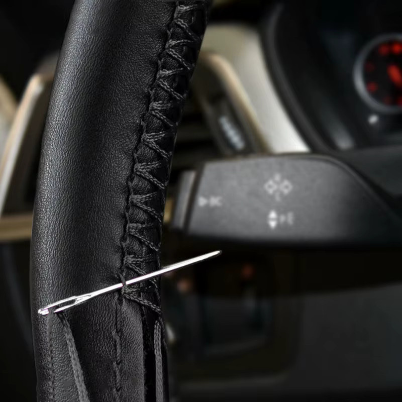 FOXSN DIY Lenkradbezug aus Mikrofaser und Leder in Schwarz mit Nadel und Faden zum Selbermachen, Set für die Auto-Innenausstattung - Bild 4