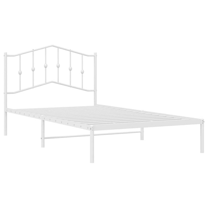 Vidaxl Metall-Bettgestell mit Kopfteil in Weiß, Klassisch und Minimalistisch, B: 100 cm, L: 200 cm - Bild 2