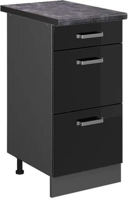 Vicco Küchenunterschrank R-Line in Schwarz Hochglanz und Anthrazit mit Schubladen, Breite: 40 cm, Tiefe: 60 cm, Höhe: 81,6 cm - Bild 1