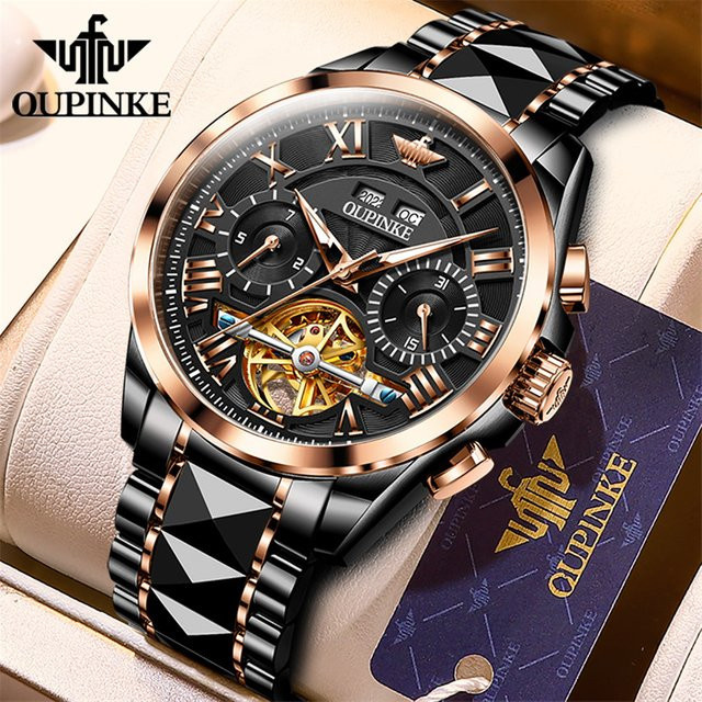 OUPINKE Armbanduhr, Automatik, Wolfram, Edelstahl, Schwarz, Herren - Bild 1