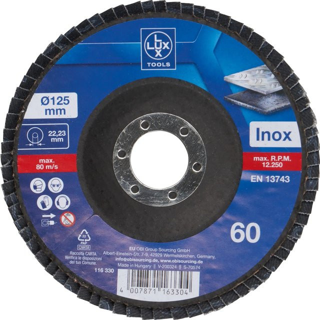 LUX-TOOLS Fächerschleifscheibe für Metall, Blau, Durchmesser: 125 mm - Bild 1