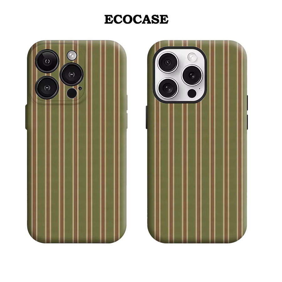 Handyhülle im Vintage-Design mit grünen Streifen für Apple iPhone 17 16 15 14 13 12 11 Pro Max Plus mit doppelschichtiger Rückseite - Bild 1