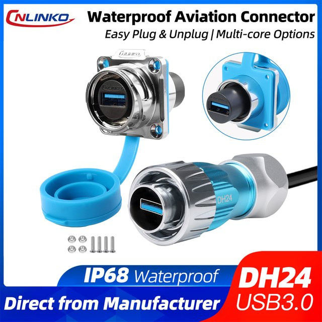 CNLINKO M24 Wasserdichter USB 3.0 Schnelllade- und Datensynchronisierungsstecker in Blau mit 0,5 m Kabel für PC, Telefon und Laptop - Bild 1