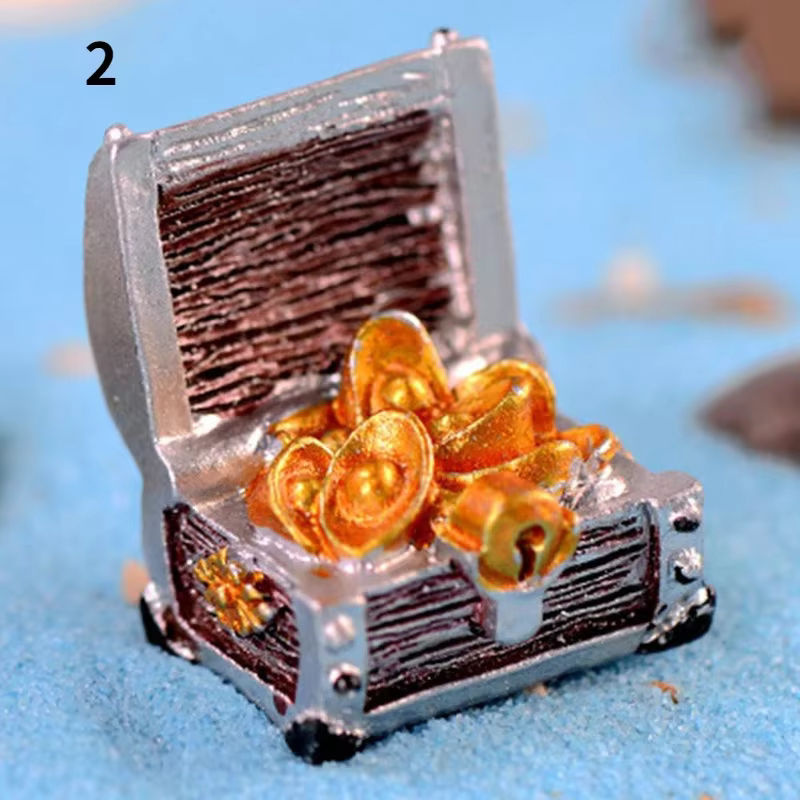 2er-Set antike Schatzkisten aus Kunstharz in Gold und Braun als kreative Aquarium-Dekoration und Piraten-Landschaftsornamente - Bild 4