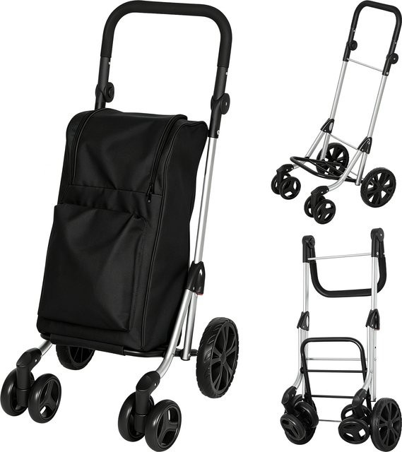HOMCOM 3in1 Einkaufstrolley klappbar mit Kühlfach und abnehmbarer Tasche, Schwarz, 46L Kapazität - Bild 1