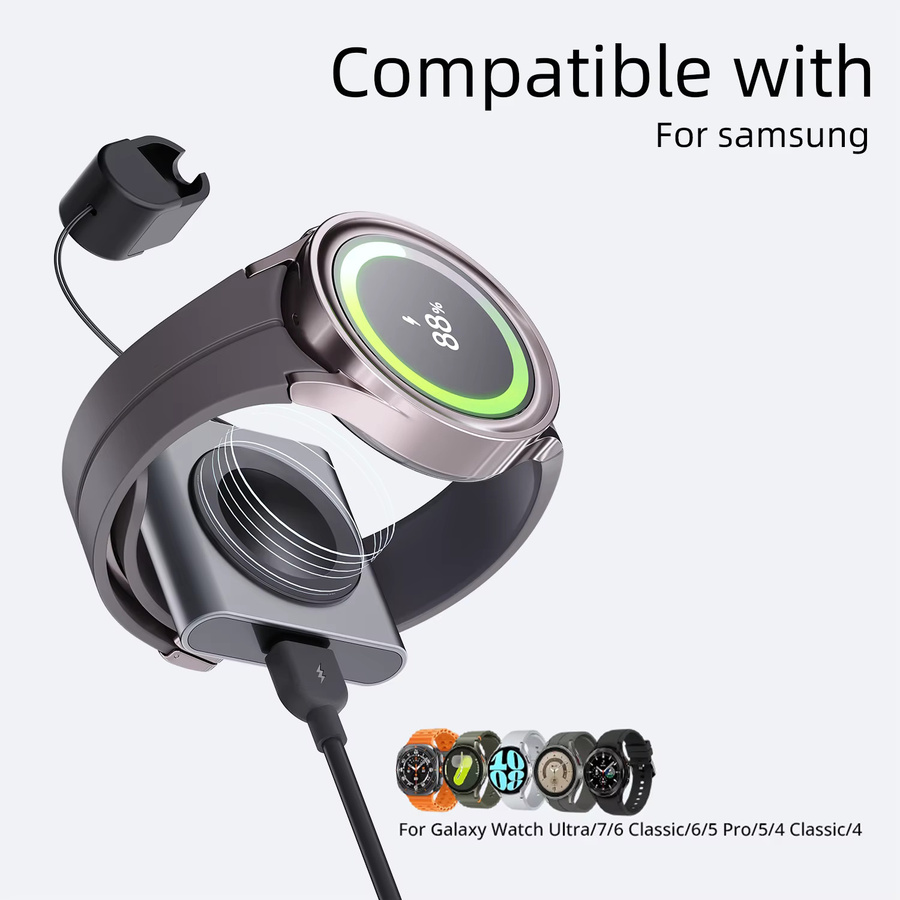Bonola Tragbares Uhrenladegerät mit USB-C-Kabel für Samsung Galaxy Watch Ultra, 8, 7, 6, 5 in Grau - Bild 2