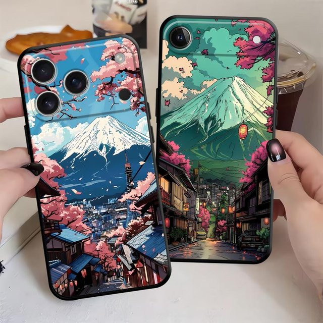 Weiche Handyhülle mit Japan Mount Fuji Motiv für Apple iPhone Modelle in Schwarz und Multicolour - Bild 1