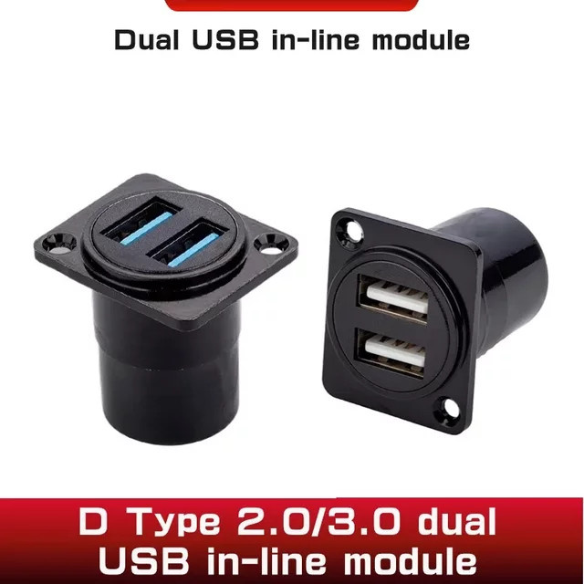 Zweireihige USB-Panel-Buchse aus Metall mit USB 2.0 und 3.0 Anschlüssen in Schwarz - Bild 1