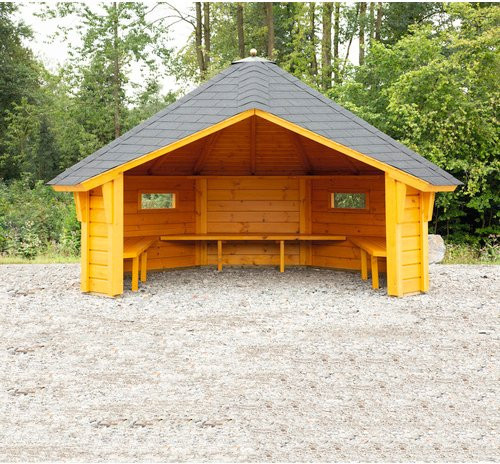 WOLFF FINNHAUS Gartenhaus Wanja 3327 45 aus Holz in Beige, B/H/T: 393 x 250 x 325 cm - Bild 1