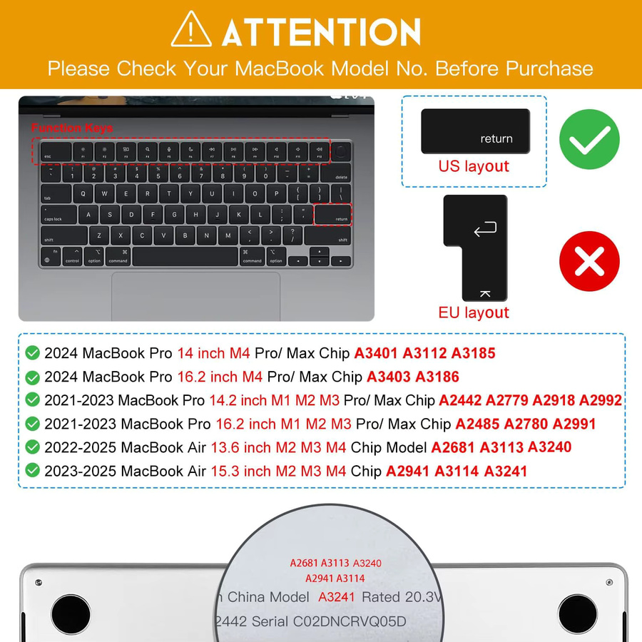 Silikon-Tastaturabdeckung für Apple MacBook Air 13 und 15 Zoll sowie MacBook Pro 14 und 16 Zoll in Grau, US-Layout, kompatibel mit M1 M2 M3 M4 M5 Modellen 2021-2026 - Bild 2
