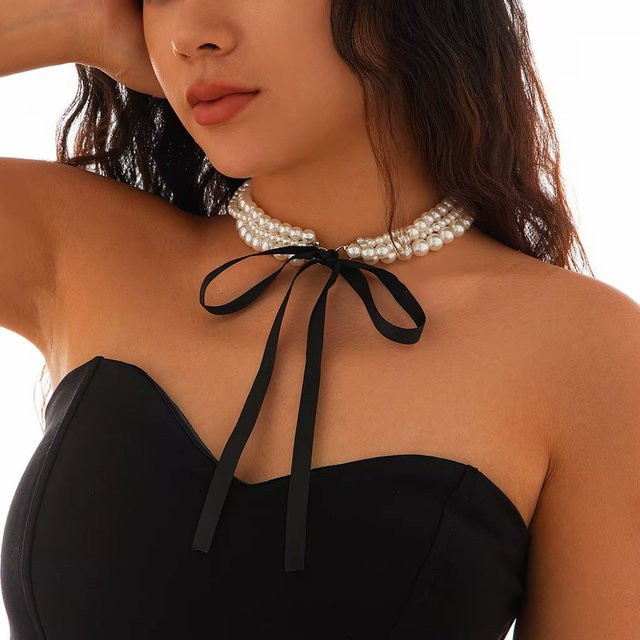Ingemark Halskette Multilayer Imitation Perle, Schwarz, Damen - Bild 1