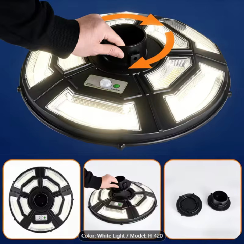 YQCHEZI Solarlampe UFO-Design in Weiß und Schwarz, runde wasserdichte Außenleuchte mit Fernbedienung und Dämmerungssensor für Garten und Garage - Bild 3