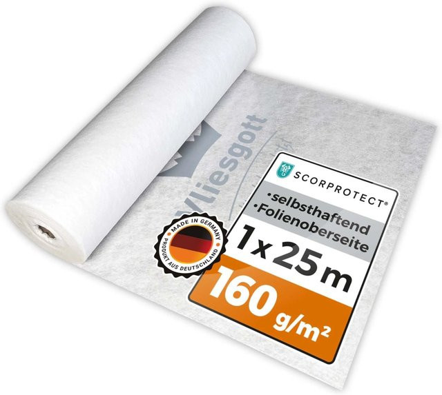 Scorprotect BSV Boden- und Treppenschutzvlies von Vliesgott, weiß, selbsthaftend, Breite: 1 m, Länge: 25 m - Bild 1