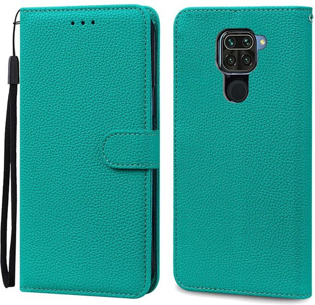 Xiaomi Redmi Note 9 Handyhülle aus weichem TPU Leder als Brieftasche in Cyanblau - Bild 1