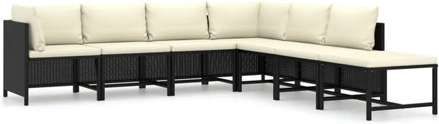 vidaXL 7-tlg Garten-Lounge-Set Modell 8 aus Poly Rattan in Schwarz mit Kissen und Fußhocker - Bild 1