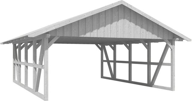 Skan Holz Carport Schwarzwald aus Fichtenholz mit Dachschalung und Giebeldach in Weiß B: 684 cm, T: 772 cm - Bild 1