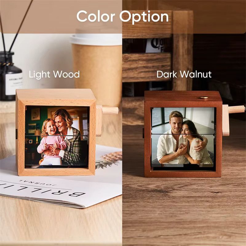 QKX Foto-Flip-Book-Rahmen aus Holz mit Licht und Handkurbel als personalisierte Foto-Animationsbox - Bild 5