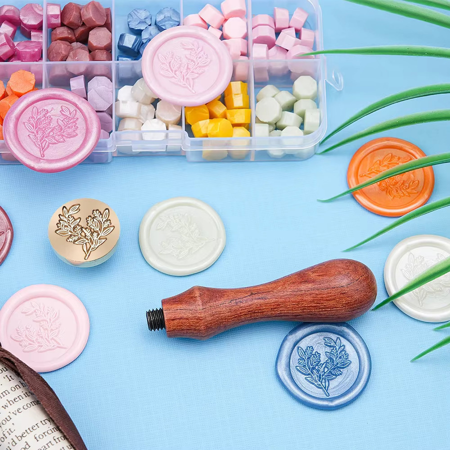 Eukalyptusblatt-Wachssiegel-Set mit 10 farbigen Wachssiegelperlen für Hochzeitseinladungen und Geschenkverpackungen, Multicolor - Bild 3