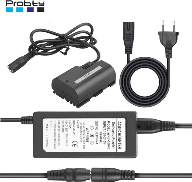 Probty LP-E6P Dummy-Akku mit AC-Netzteil und DC-Koppler-Kit für Canon EOS R5 II, R6, R5 und R5 Mark II in Schwarz - Bild 1