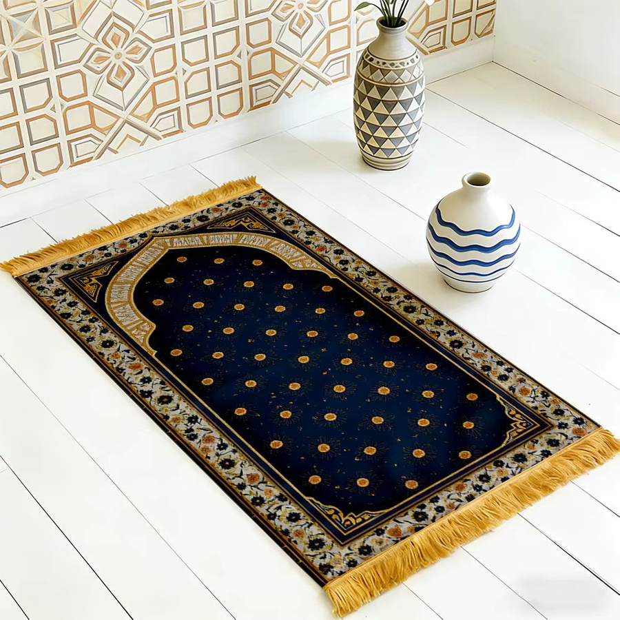 VIKAMA Gebetsteppich aus Polyester in Blau mit orientalischem Design, tragbare Islamische Salah-Matte für Zuhause und Reisen - Bild 3