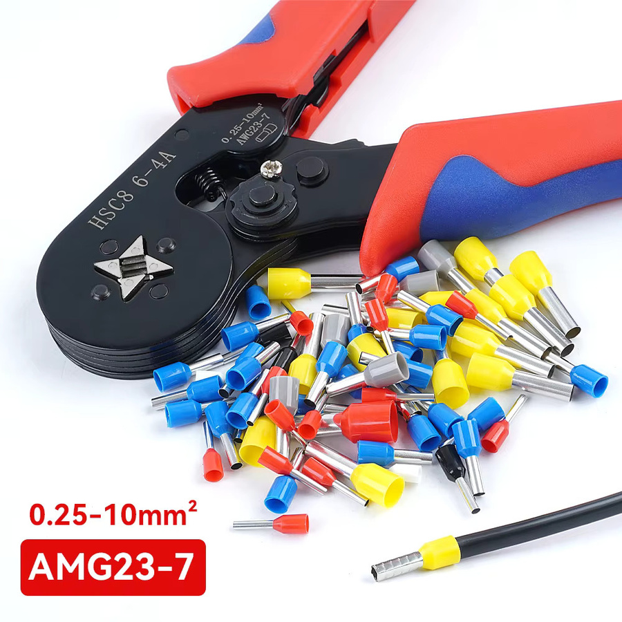 HSC8 6-4A Selbsteinstellende Hand-Crimpzange mit 1200 isolierten Steckverbinder-Crimpklemmen für Aderendhülsen 0,25–10 mm² (23–7 AWG) und Elektrikerwerkzeug-Set - Bild 4
