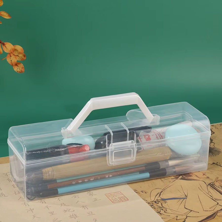 Transparente Kunststoff-Aufbewahrungsbox mit Griff für Markierungsstifte und Kalligraphie-Werkzeuge - Bild 2