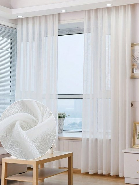 EASHION Japanischer Kreuzförmiger Leinen-Gaze-Ösenvorhang in Weiß, Transparent, Höhe: 130 cm, Breite: 60 cm - Bild 1
