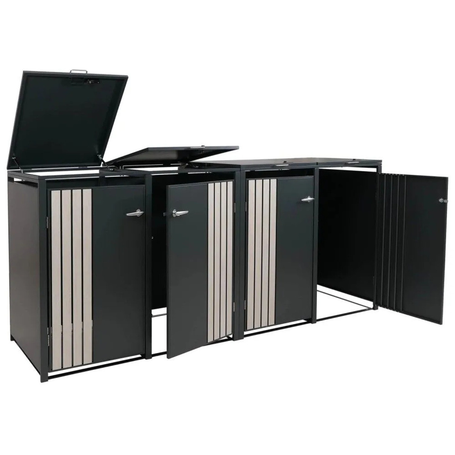 MCW 4er-Mülltonnenverkleidung O67 Mülltonnenbox mit Deckel aus Metall in Anthrazit Holzoptik Hell B/T/H: 264 x 122 x 84 cm - Bild 2
