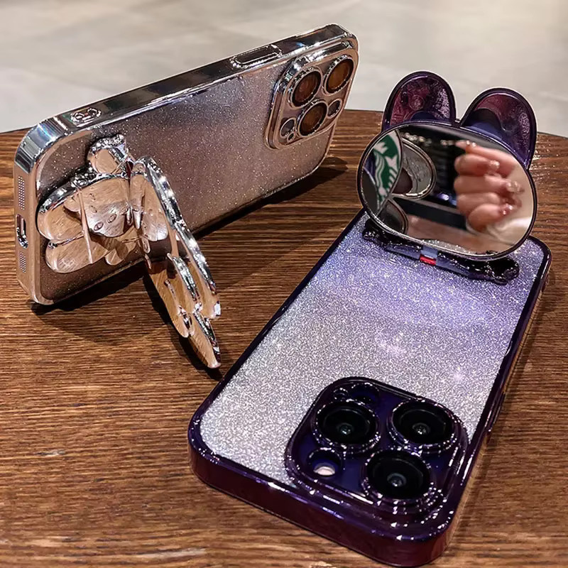 Glitzer Spiegel Kaninchen Handyhülle für Samsung Galaxy S25 S24 S23 Ultra Plus S25 FE A56 A17 A07 in Lila - Bild 2