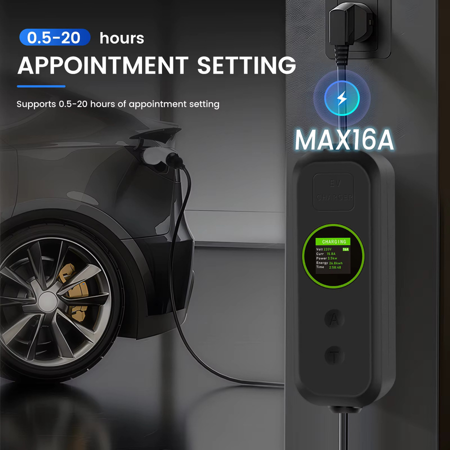 Podofo Tragbares EV Ladegerät Typ 2 mit 5m Kabellänge, 16A, 3,5KW, IP65 wasserdichtes Elektroauto-Ladekabel für Elektrofahrzeuge - Bild 2