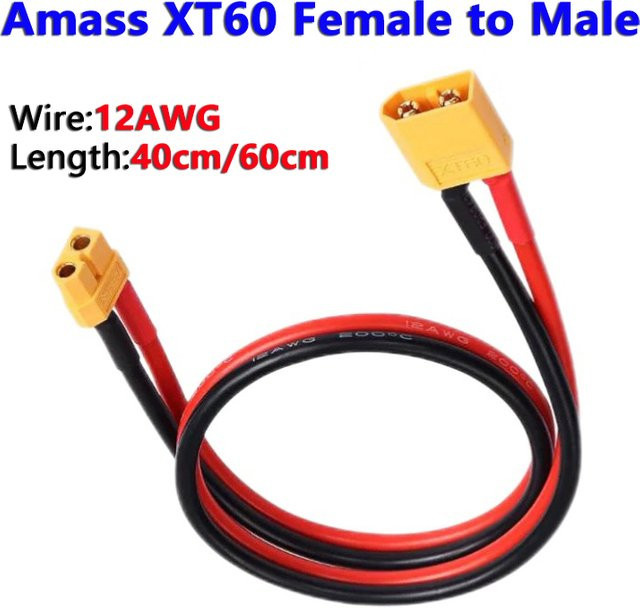Amass XT60 Paralleler Batterieanschluss Stecker und Buchse mit 12AWG Silikondraht für RC Batteriemotor, Dual Extension Kabel, Länge: 40 cm oder 60 cm - Bild 1