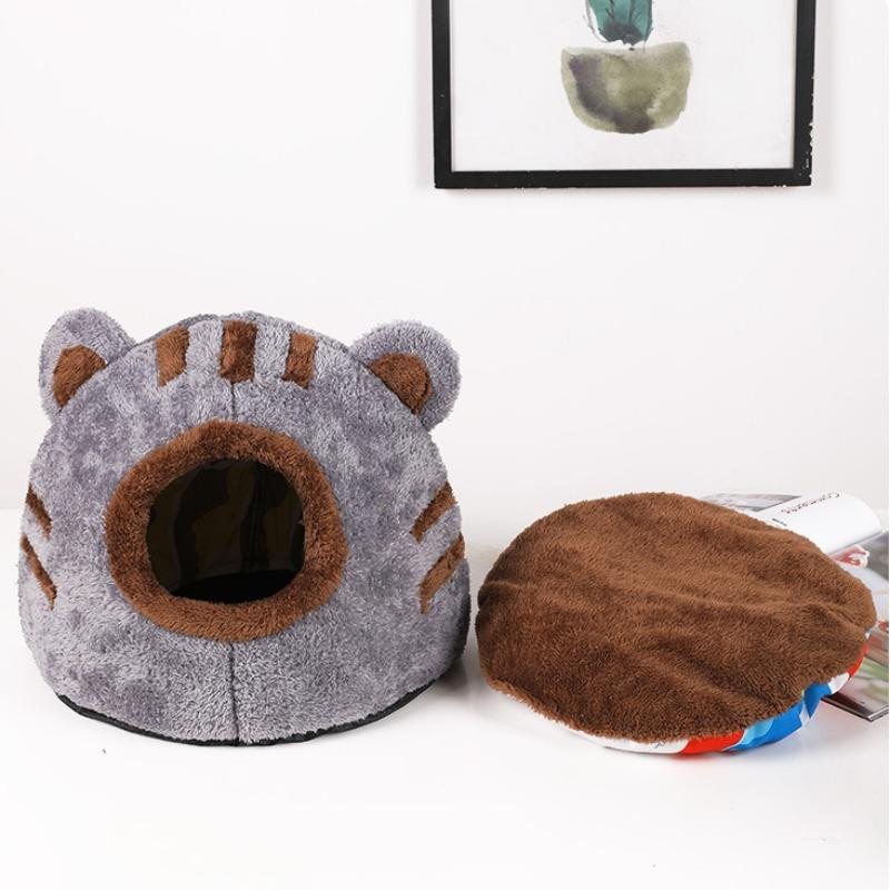 Gemütliches Katzenbett in Bärenkopfform von Household supplies MH, Plüsch-Katzenhöhle für den Winter, Farbe: Grau, B/T/H: 32 x 30 x 30 cm - Bild 2