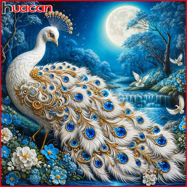 Huacan 5D-DIY-Diamantmalerei-Set Pfau mit Strass-Dekoration, Multicolor, B/H: 20 x 20 cm - Bild 1