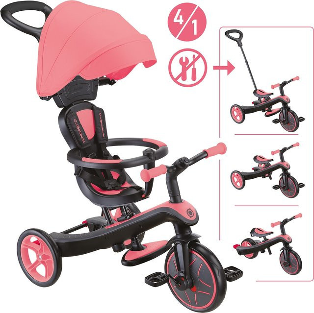 Globber Explorer Trike 4in1 Kinderwagen Dreirad und Laufrad Coral Pink - Bild 2