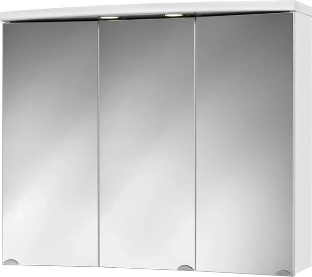 JOKEY Spiegelschrank Ancona, 3-türig mit LED-Beleuchtung und Steckdose, Weiß Hochglanz, B: 82,5 cm, H: 69 cm - Bild 1
