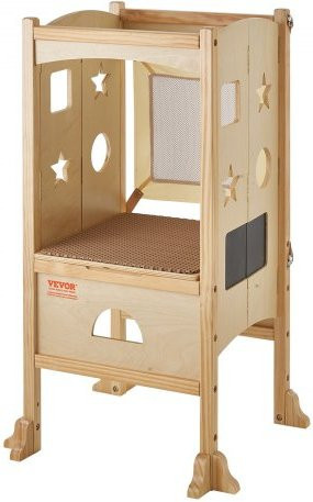 VEVOR LernTurm aus Massivholz für Kinder und Kleinkinder, klappbarer Küchenhelfer mit 3 einstellbaren Höhenstufen und Sicherheitsnetz, Farbe: Braun - Bild 1