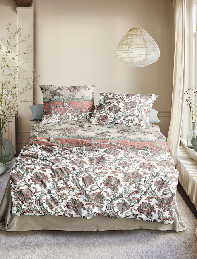 Irisette Easy Soft-Seersucker Bettwäsche aus Baumwolle mit Paisley-Floral-Muster in Orange und Grün, B/H: 155 x 220 cm und 80 x 80 cm - Bild 1