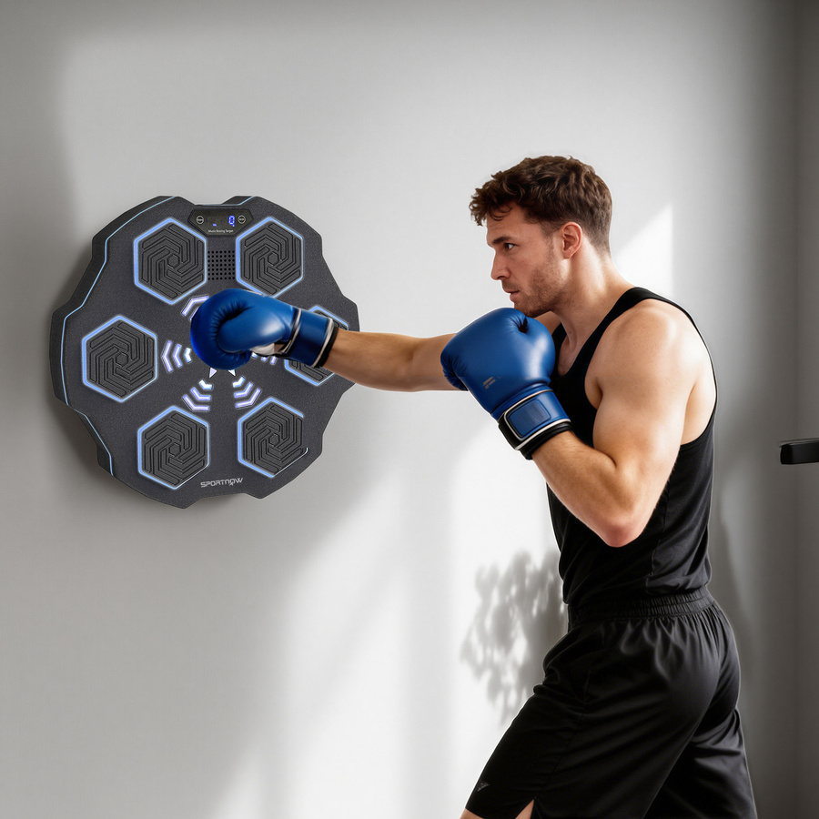SPORTNOW Music Boxing Machine – Elektronische Bluetooth Boxmaschine mit Musik, 9 Geschwindigkeiten und 3 Modi, Wandmontiertes Smart Boxziel mit LED-Leuchten für Erwachsene, Schwarz - Bild 2