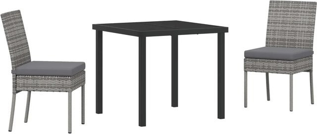 vidaXL Garten Essgruppe aus Poly-Rattan und Stahl in Grau, 3-teilig mit Glastisch - Bild 1