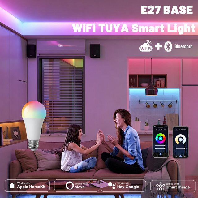 TUYA Smart LED-Glühbirne E27 WiFi RGBCW 10W, dimmbar, Multicolour, App-Steuerung mit Alexa und Google Assistant - Bild 1