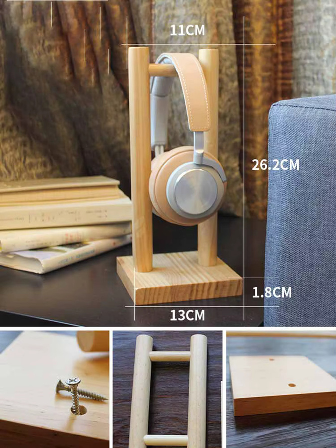 Universeller Kopfhörerständer aus massivem Holz in Braun als Headset-Aufhänger und Wandhalterung - Bild 6