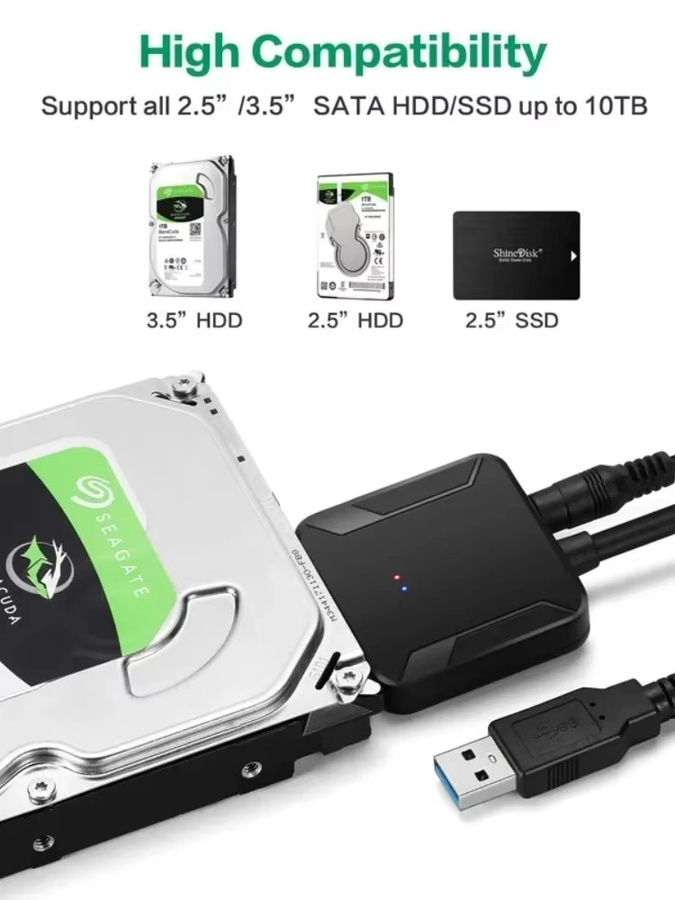 BalanceFit USB 3.0 zu SATA Adapterkabel für 3,5 und 2,5 Zoll SSD HDD mit 12V2A Netzteil, Schwarz - Bild 7