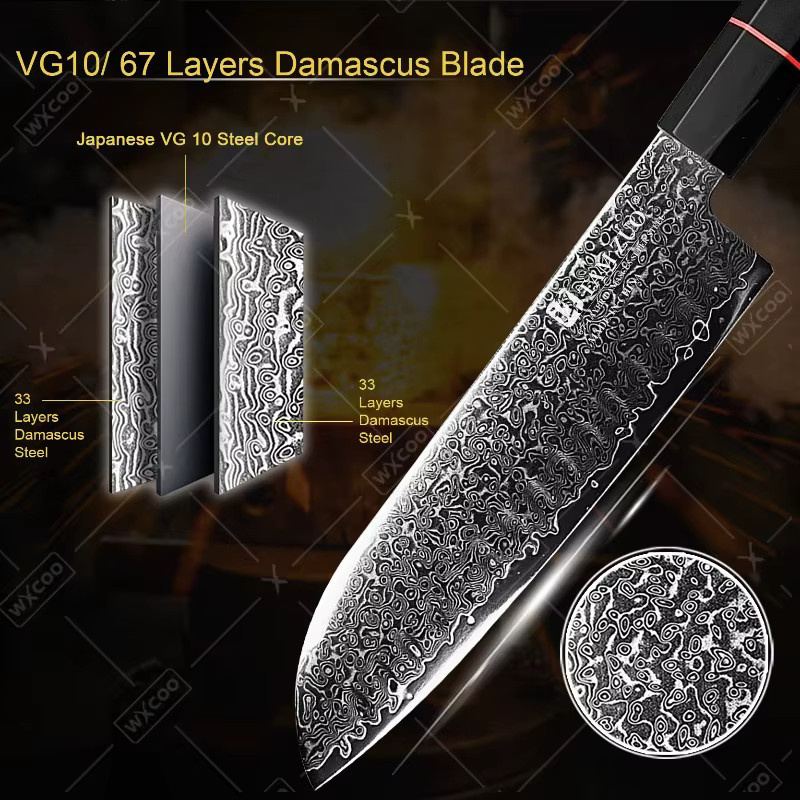 WXCOO Japanisches Küchenmesser-Set aus Damaststahl mit VG10 Klinge in Silber inklusive Aufbewahrungsbox - Bild 2
