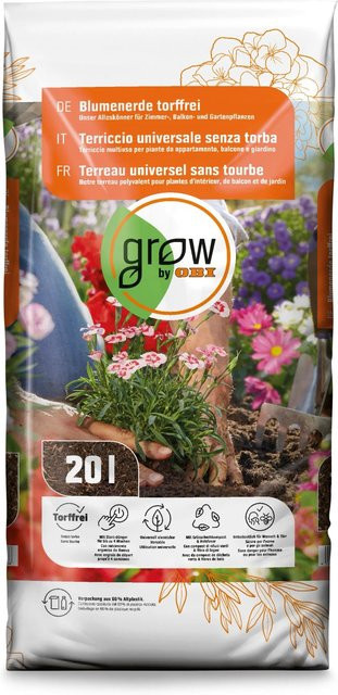 GROW by OBI Torffreie Blumenerde für Zimmer, Balkon und Garten, 20 kg - Bild 1
