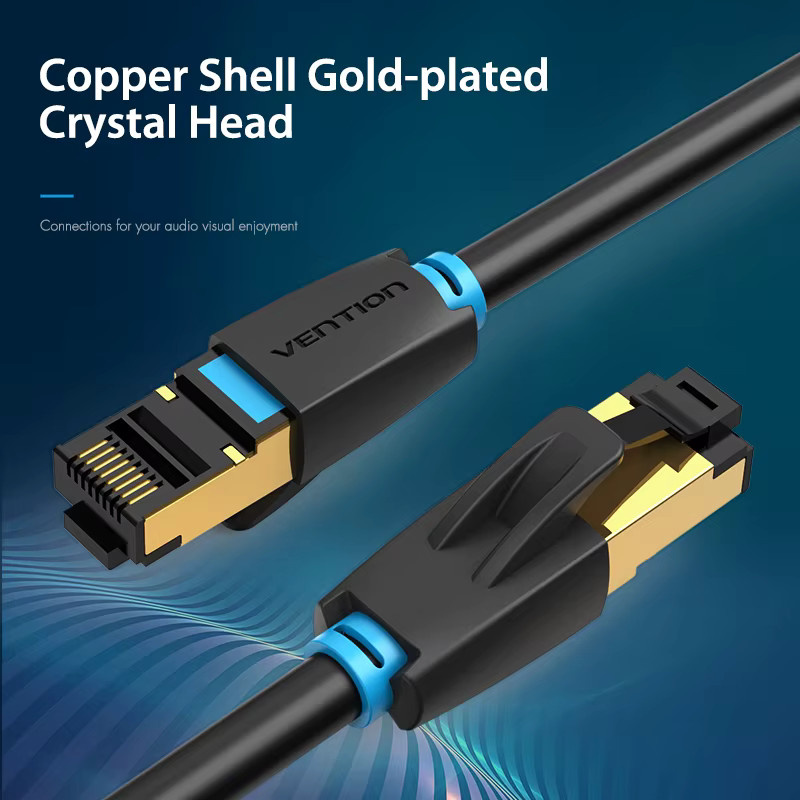 Vention Cat 8 Ethernet-Kabel mit RJ45-Anschluss, 40Gbps Hochgeschwindigkeits-Netzwerkkabel, Schwarz - Bild 3