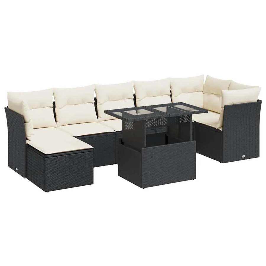vidaXL 8-teilige Garten-Sofagarnitur in L-Form aus Poly-Rattan und pulverbeschichtetem Stahl mit Kissen in Schwarz-Creme - Bild 2