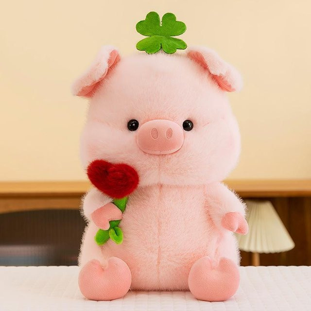 Schwein Plüschtier, Blume haltend, rosa, 40cm - Bild 1