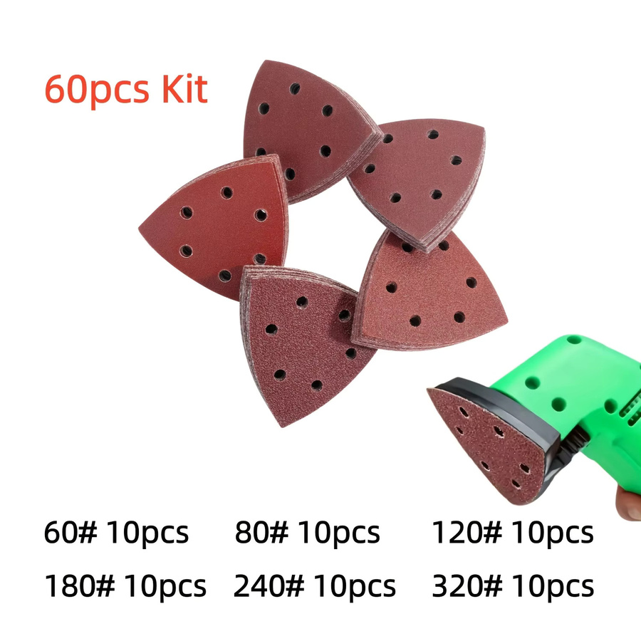 60 Stück Dreieckige Schleifpads mit Klettverschluss, Schleifpapier Set mit Körnung 60-320 für Schleifmaschinen - Bild 2
