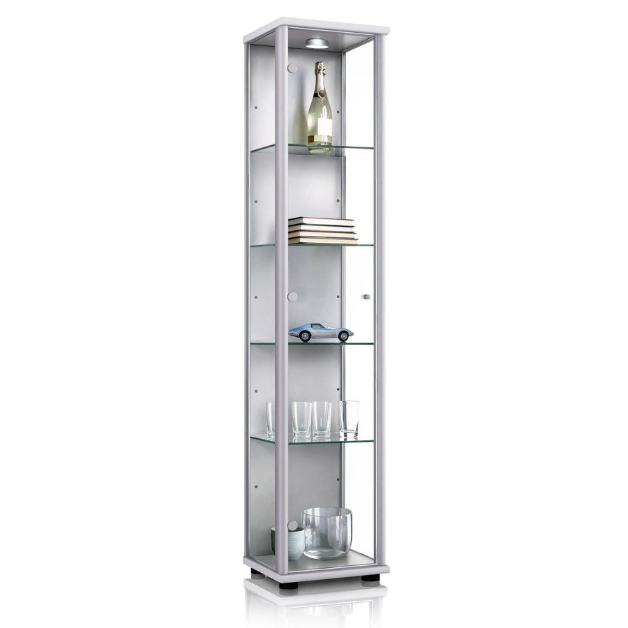 K-Möbel Glasvitrine stehend in Silber mit LED-Beleuchtung und Glasböden, H x B x T: 176 x 37 x 33 cm - Bild 2