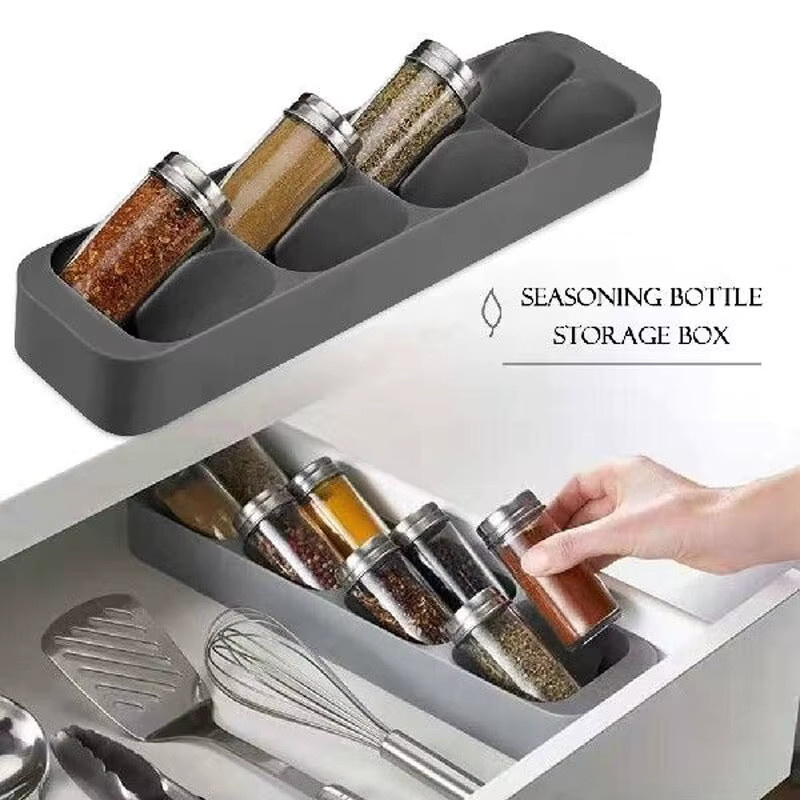 Untior Besteckorganizer für die Küchenschublade in Grau mit Messerblock und Gewürzflaschenhalter - Bild 3